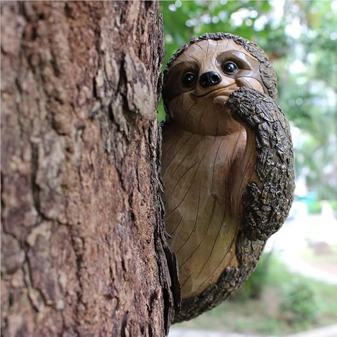 Sloth Tree Hugger, Spring Outdoor Decorations, Resin Garden Sculpture Ornament, Tree Peeker Statue, Easter Garden decor Sloth Gift for Housewarming, Handmade with Details, Durable & Waterproof