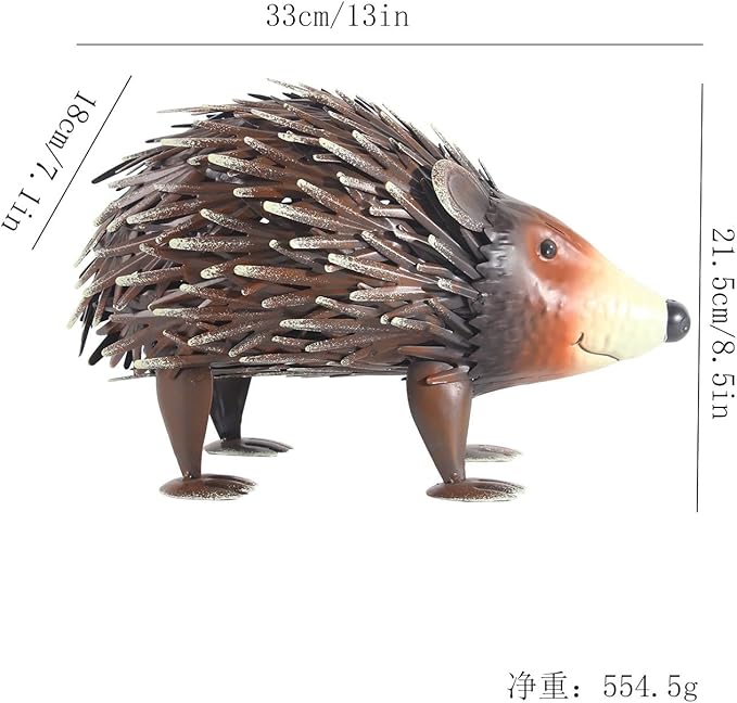Lifelike Hedgehog Metal Sculpture – Painted Iron Animal Statue for Indoor/Outdoor Garden & Floor Decor, 33cm
