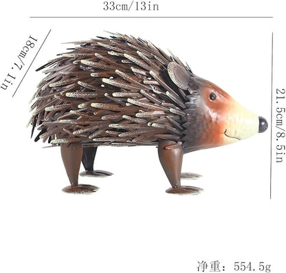 Lifelike Hedgehog Metal Sculpture – Painted Iron Animal Statue for Indoor/Outdoor Garden & Floor Decor, 33cm