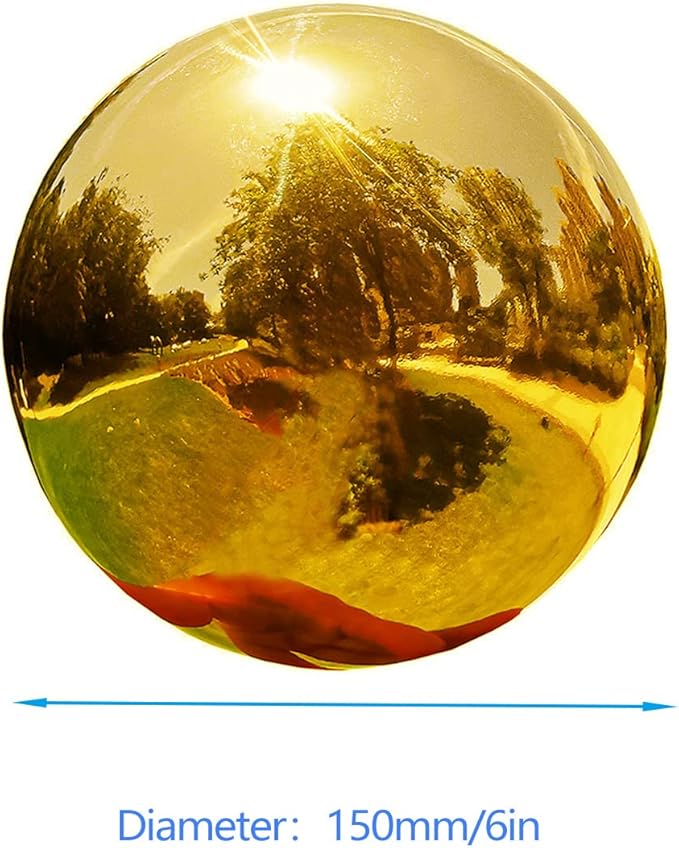 Stainless Steel Gold Gazing Mirror Ball, Polished Hollow Ball Reflective Shiny Garden Sphere, Housewarming Gift Outdoor Decorations(6 Inch)