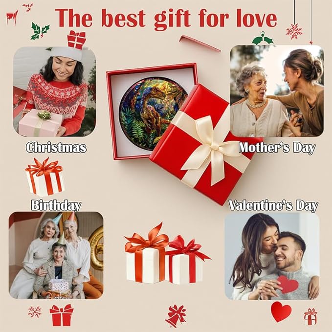 Stained Glass Window Hanging - Raptor Dinosaur in Jungle Scene Sun Catchers Indoor Stained Glass Panels Wall Decor for Mom Wife Lovers Festive