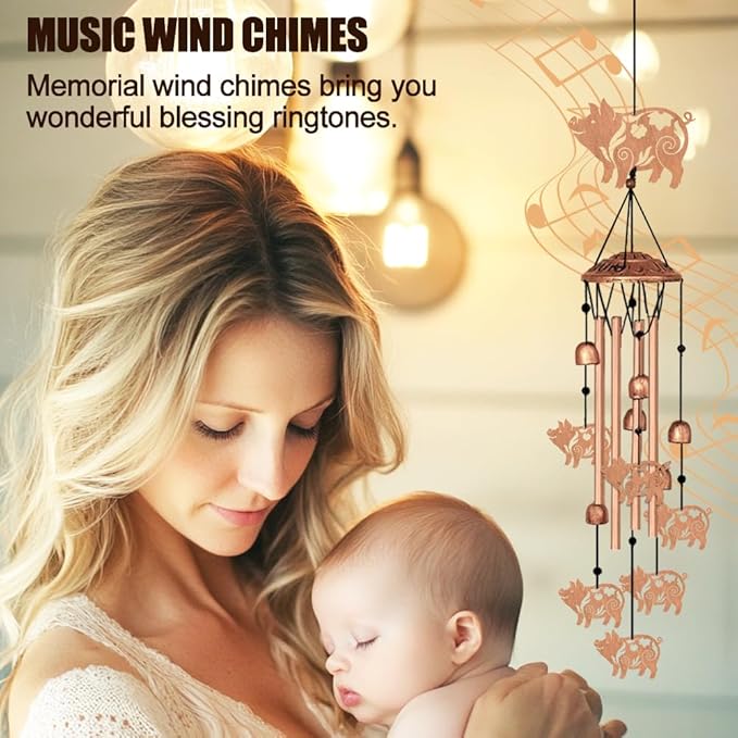 Metal Wind Chimes for Outside, Pig Style Hanging Waterproof Aluminum Windchimes with Hook for Outdoor Garden Patio Porch Decor, 33“ Memorial Wind Chimes Friendship Gifts for Women