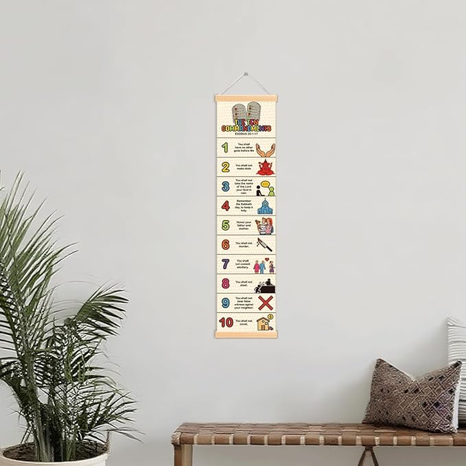 Ten Commandments Banner, Church Banner, Christian Rustic Hanging Door Flag, Farmhouse Decorations Outdoor Indoor, Church Activity Decor, Bible Lesson, Scripture and Words Decorations