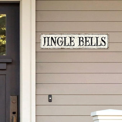Madcolitote Ancient Retro Jingle Bells Wood Sign Jingle Bells Custom Street Sign Rustic Wooden Wall Art Farmhouse Wall Decor Kitchen Home Decor Signs Wall Hanging Sign Housewarming Gift 4x18in