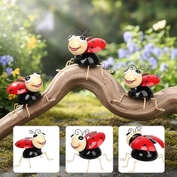 Cruis Cuka Metal Yard Art Garden Decor for Outside Cute Red Ladybugs Lawn Patio Ornaments Backyard Decorations Garden Gifts for Mom - Set of 4
