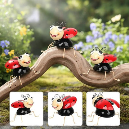 Cruis Cuka Metal Yard Art Garden Decor for Outside Cute Red Ladybugs Lawn Patio Ornaments Backyard Decorations Garden Gifts for Mom - Set of 4