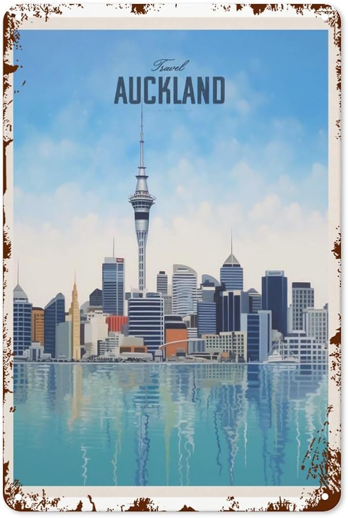 Vintage Tin Signs Travel Auckland 6 Retro Metal Wall Decor for Home,Garden & Patio Inspirational Quotes & Funny Life Posters 8x12IN
