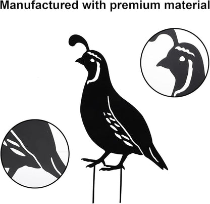 COHEALI 4Pcs Iron Cast Animal Stake Statue Rustic Quail Quail Family Yard Black Metal Quail Art Garden Birds Statue Lawn Backyard Decor