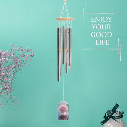 Wind Chimes for Outside Metal Wind Chimes Waterborne Pink Flowers Garden Backyard and Patio Decoration