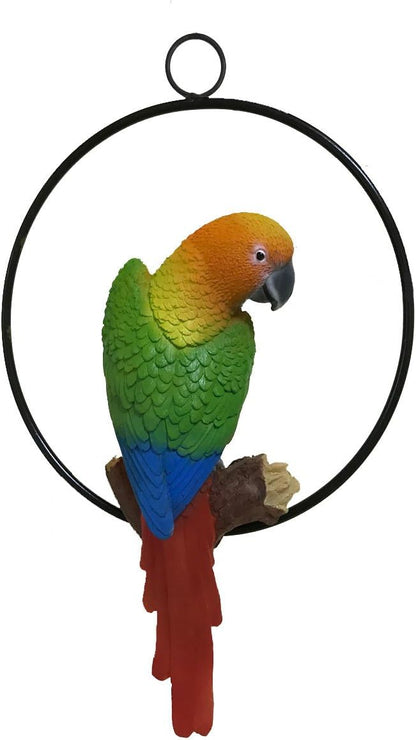 Ruerlity Hanging Parrot Statue Sculpture On Ring Lawn Ideal Decor for Patio Home and Garden