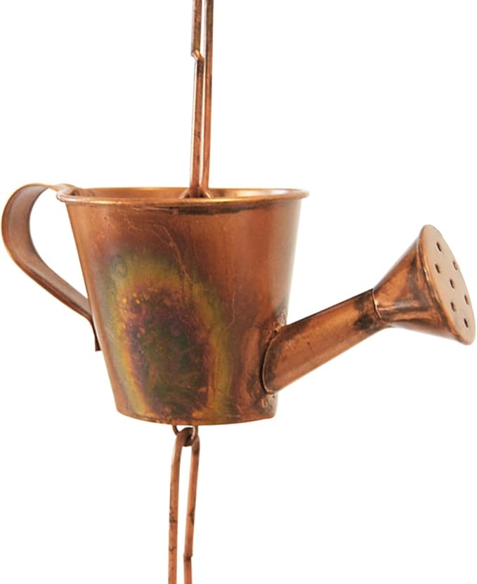 Ancient Graffiti Flamed Copper Colored Watering Cans Rain Chain, 5" x 96" x 2.5"