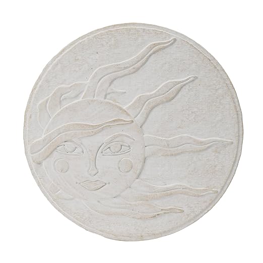 Sun Face Garden Stepping Stone- Round 12-Inch Decorative Concrete Stone, Pure Color for Outdoor Pathways Celestial Sun Face Cynkeyee