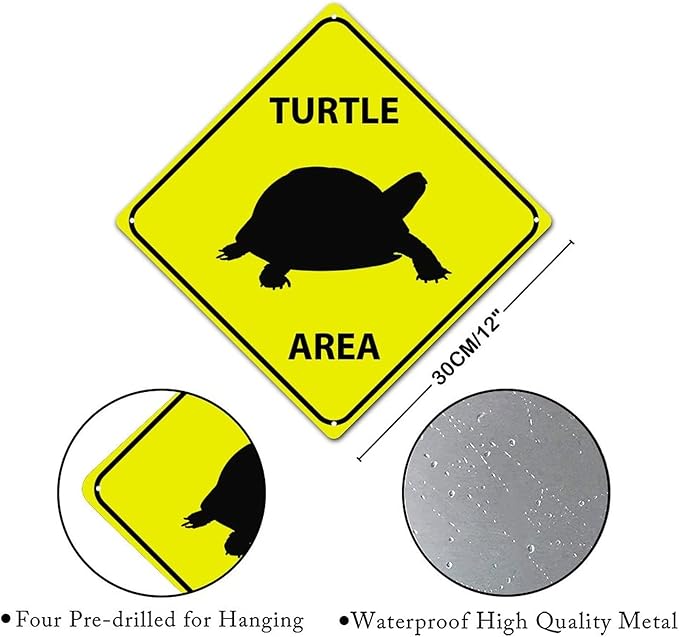 Warning Sea Turtle Area Aluminum Metal Sign Ocean Animal Caution Crossing Xing Street Sign Yellow Diamond Shape Funny Metal Sign For Indoor Outdoor 12x12in