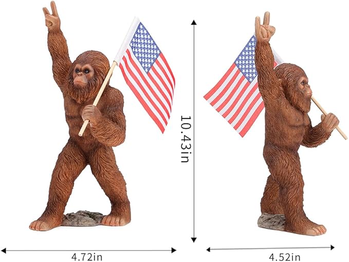 The Bigfoot Statue Holding The National Flag, A 10.4-Inch Resin Statue, Sasquatch Gifts. Bigfoot Decor is Suitable for Outdoor and Indoor Decor. Father's Day