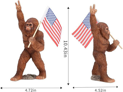 The Bigfoot Statue Holding The National Flag, A 10.4-Inch Resin Statue, Sasquatch Gifts. Bigfoot Decor is Suitable for Outdoor and Indoor Decor. Father's Day