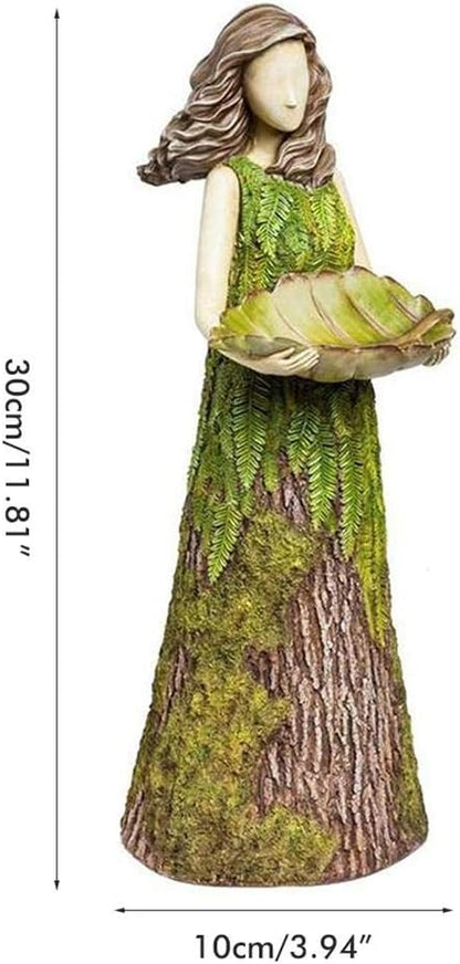 AYNEFY Fairy Garden Statue with Bird Feeder,Lawn Decoration Ornaments Bird Bath Birdbaths Bird Feeder Waterer Tray Garden Art Sculptures for Outdoor Courtyard Yard Decor
