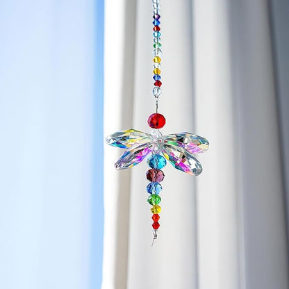 2-Pack Hanging Dragonfly Crystal Suncatcher - Rainbow Beads & Prisms for Home Windows, Christmas Tree & Holiday Decor