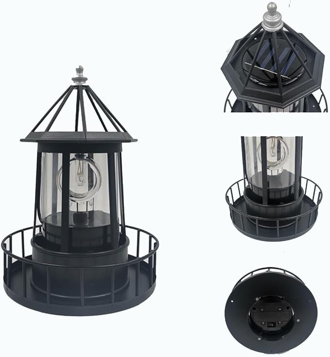 LED Solar Powered Lighthouse, 360 Degree Rotating Lighthouse Lamp, IP66 Waterproof LED Solar Lights Towers Statue for Outdoor Garden Pathway Patio(Red)
