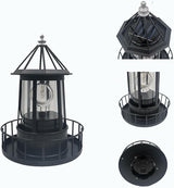 LED Solar Powered Lighthouse, 360 Degree Rotating Lighthouse Lamp, IP66 Waterproof LED Solar Lights Towers Statue for Outdoor Garden Pathway Patio(Black)