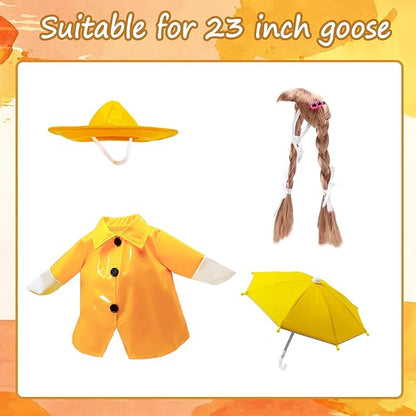 4 Pcs Porch Goose Raincoat with Wigs, Outfits and Clothes, Spring Summer Goose Statue Raincoat Costume, 23" Geese Statue Clothes for Patio Yard Lawn Outdoor Decor (Yellow)