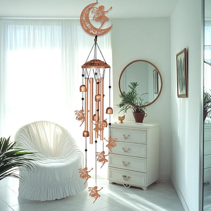 INFUNLY Fairies Wind Chimes for Outside 5.5"×5.4" Metal Windchime with Moon Pattern Aluminum Tube Wind Chime with Bells Fairies Windchime Tubes Memorial Wind Bell for Garden Decor Housewarming Gifts