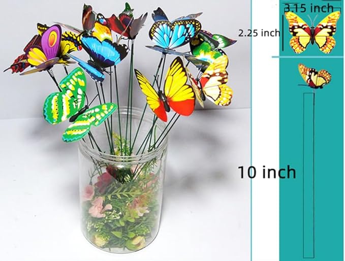 Rikyo 3D Butterfly Garden Stake Decor,10" PVC Butterfly Garden Decor for Outside,Shaking Head Artificial Butterflies for Cake Bouquet Wall Lawn Pathway Plant Pot Flower Bed Yard Decor (50, Pink)