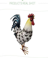 Metal Rooster Decor， Chicken Animal Yard Art Lawn Ornament Figurines Artwork for Outdoor, Patio,Backyard and Home Kitchen Decoration (Black and White)