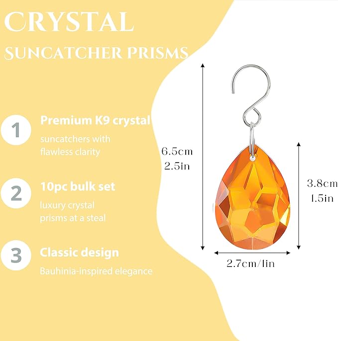 H&D HYALINE & DORA 10pcs Bauhinia Crystal Suncatcher Prisms Chandelier Beads Replacement 38mm Hanging Crystals Ornament Pendant for Window Wedding Party Decor,Amber