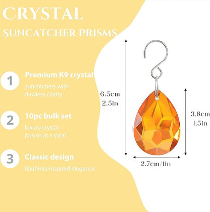 H&D HYALINE & DORA 10pcs Bauhinia Crystal Suncatcher Prisms Chandelier Beads Replacement 38mm Hanging Crystals Ornament Pendant for Window Wedding Party Decor,Amber