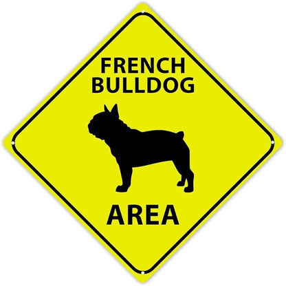 French BullDog Crossing Sign Caution French BullDogDog Xing Sign Street Sign Wildlife Novelty Road Fence Wall Decor Warning Metal Tin Sign For Indoor Outdoor 15x15in