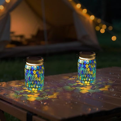 Starsoul Solar Lanterns Outdoor Waterproof, Decorative Teal Mosaic Glass Outdoor Lantern, Hanging Solar Garden Lights for Outside Pathway Patio Porch Yard Table, Gifts for Women Mom Grandma
