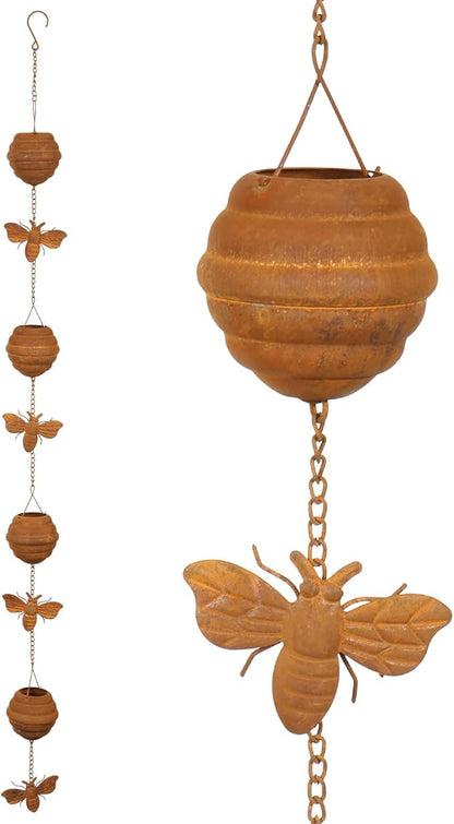 Rain Chains for Gutters Downspout, Outside Downspouts Metal Rain Catcher Diverter, 3.84Ft Retro Rain Chains Decorative with Hook for Windowsill Garden Patio