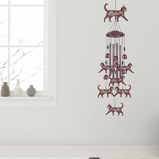 Coffee Color Cat Wind Chimes - Gifts for Mom, Home, Garden, Balconies, Rooms, Patio, Indoor, Outdoor Decoration - Memorial Chimes, Wind Catcher, Outside Bells Decor