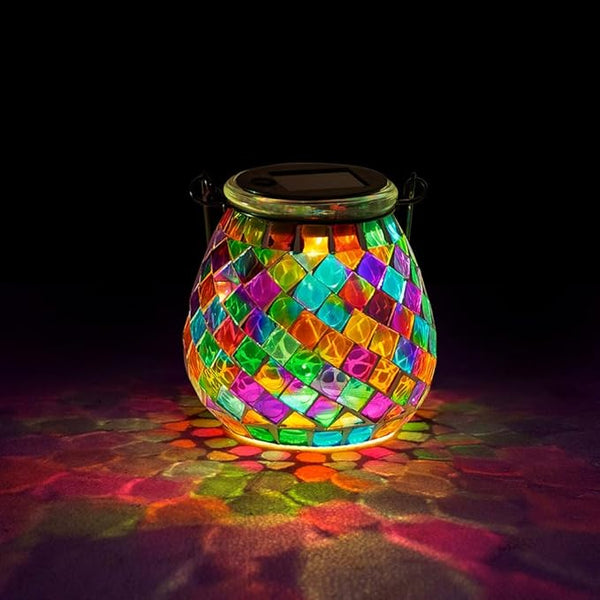 Stargarden Mosaic Solar Lanterns Outdoor Waterproof, Colorful Glass Hanging Lantern Decorative Solar Lights for Yard, Patio, Lawn, Gaden Decor