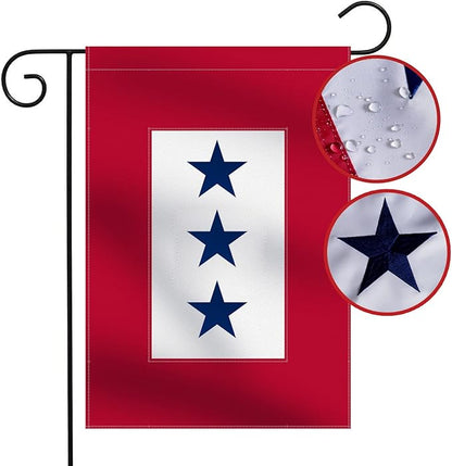 Heavy Duty Military Service Garden Flag Three Blue Star 12.5×18''- Deluxe Embroidered Star Nylon 210D | Army Navy Marine Corps USA Family Member On Service Decoration Gift Yard House Banner