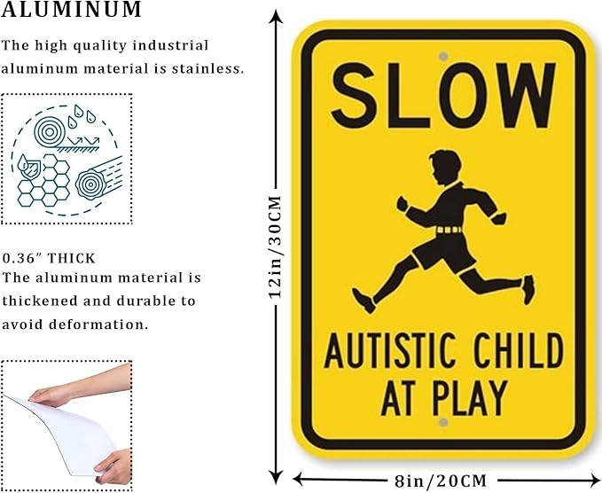 CCPARTON Metal Sign - Slow Autistic Child at Play Warning Sign - Aluminum - Indoor/Outdoor - 8x12 Inches