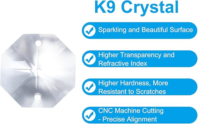 PATIKIL K9 Crystal Octagon Beads 2 Holes Pendants, 60 Pack 18mm Chandelier Prisms Parts Ornaments Hanging Beads for DIY Arts Crafts Decoration, Clear