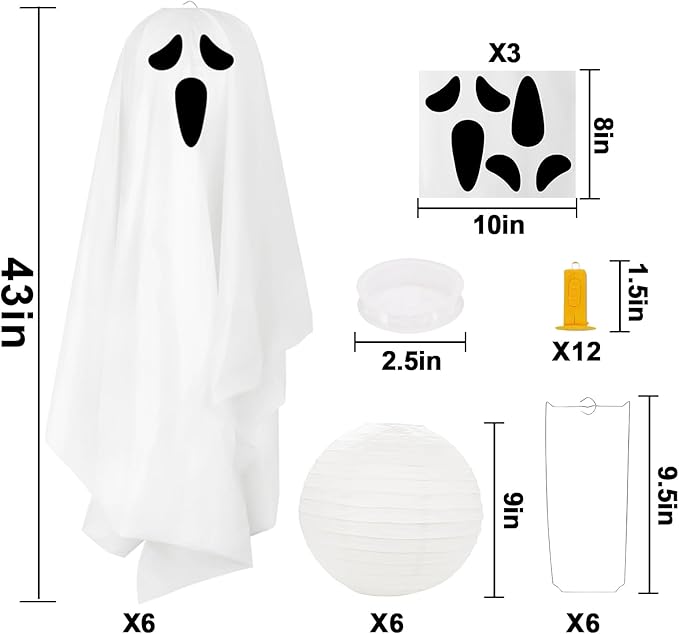 Bunny Chorus Halloween Decorations Outdoor Hanging Ghosts, 6Pcs Cute Hanging Light up Ghosts, Halloween Decorations for Home Patio Yard Lawn Tree Party Garden Porch Decor Indoor Outdoor