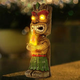 13" Tall Solar Torch Tiki Garden Statue, Resin Large Tiki Decor Figurine with Solar Lights, Hawaiian Tiki Man, Outdoor Patio Yard Lawn Bar Party Beach Pool Pond Decoration, Valentine's Day Gift