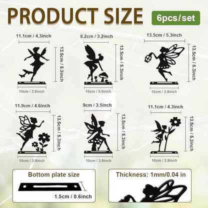 6 Pcs Fairy Fence Decor, Outdoor Garden Metal Black Fairy Decoration, Metal Art Ornament for Yard, Double-Side Design