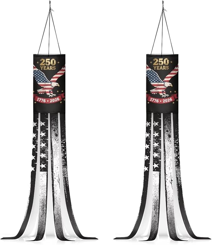 Jeiento American 250 Years Anniversary Windsock Flag Pack of 2,USA Flag with Eagle Outside Hanging 40 Inch Wind Socks for Front Yard Patio Lawn Garden Party Decor 4th of July Independence Day Decor