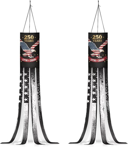 Jeiento American 250 Years Anniversary Windsock Flag Pack of 2,USA Flag with Eagle Outside Hanging 40 Inch Wind Socks for Front Yard Patio Lawn Garden Party Decor 4th of July Independence Day Decor