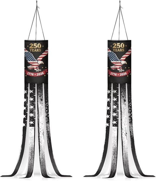 Jeiento American 250 Years Anniversary Windsock Flag Pack of 2,USA Flag with Eagle Outside Hanging 40 Inch Wind Socks for Front Yard Patio Lawn Garden Party Decor 4th of July Independence Day Decor