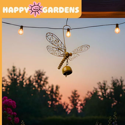 Happy Gardens Hanging Dragonfly Ornament with Bell - Bronze Dragonfly Bell Ornament - Metal - Traditional - 9.5'' W x 10.5'' D x 11'' H - Garden Decor