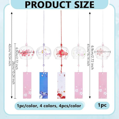 OLYCRAFT 5pcs 5 Styles Japanese Wind Chimes Cherry Blossom Theme Handcrafted Glass Wind Bells Glass Wind Bells Creative Hanging Pendants for Home Garden Wedding Indoor Outdoor Decoration