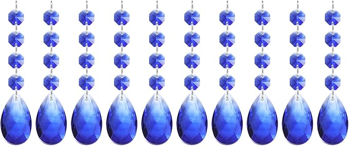 PATIKIL Teardrop Crystal Chandelier Pendants Beads, 10 Pack 125mm Length 38mm Chandelier Prisms Parts Ornaments Hanging Beads for DIY Arts Crafts Decoration, Blue