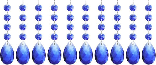 PATIKIL Teardrop Crystal Chandelier Pendants Beads, 10 Pack 125mm Length 38mm Chandelier Prisms Parts Ornaments Hanging Beads for DIY Arts Crafts Decoration, Blue