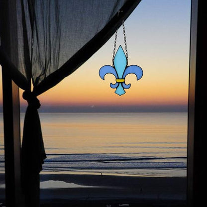 Fleur De Lis Decor Stained Glass Window Hangings,Handmade Housewarming Gifts for New House, Fleur De Lis Decoration Birthday Gift for Men,Christmas Decortion Gifts for Women