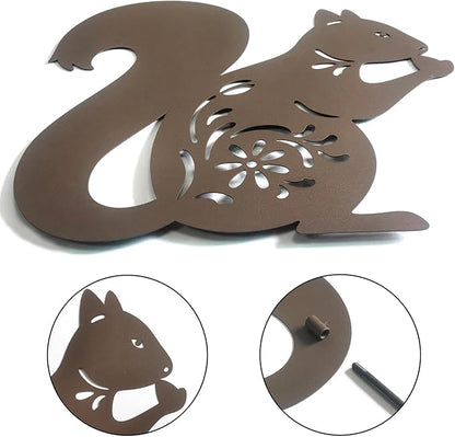 Metal Squirrel Garden Stake,Set of 2 Outdoor Thanksgiving Yard Decor,Fall Decorations Rusty Squirrel Statues for Outside,Lawn,Pathway