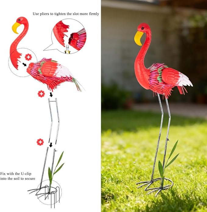 Large Flamingo Statue for Yard, 38.9 Inch Elegant Metal Flamingo Yard Art for Backyard Decor, Lawn Ornament for Patio, Pond, Garden, Present for Woman(Red)